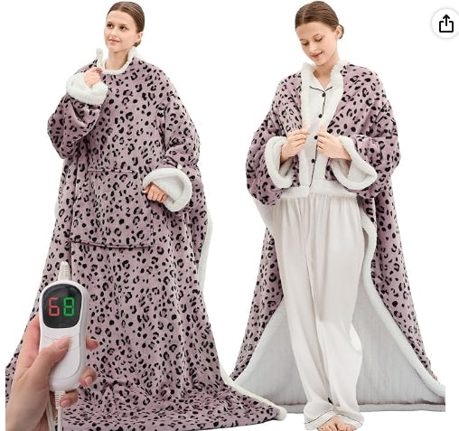 Pink Purple Leopard Heated Robe